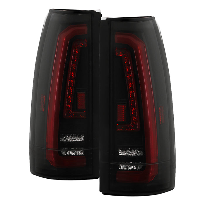 ( Akkon ) Chevy C/K Series 1500/2500/3500 88-98 / GMC Sierra 88-98 / Blazer 92-94 / Jimmy 92-94 / Suburban 92-99 / Tahoe 94-99 / Cadillac Escalade 99-00 / Yukon Denali 99-00 LED Tail Lights With DRL Led Light Bar - Black Smoked