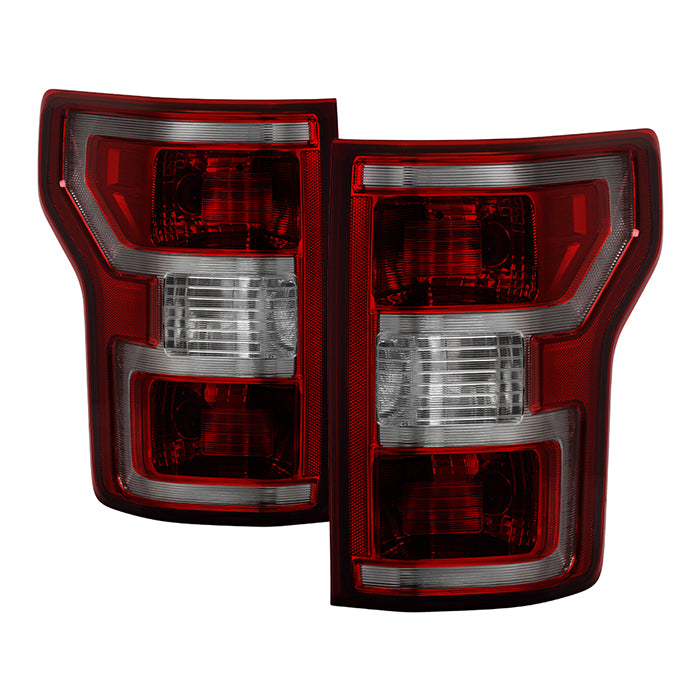 ( POE ) Ford F150 15-20 Halogen (18 Facelift Fit on 15 Model No Blindsport) Tail Lights - Signal-3157(Included) ; Reverse-W21W(Included) ; Brake-3157(Included) - SET Dark Red/Smoke