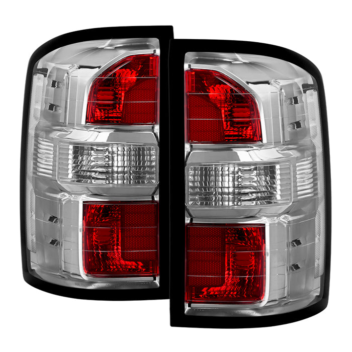 ( POE ) GMC Sierra 14-18 (Not Fit Denali) Halogen Clear Lens w/ Chrome Housing Red Cap (non Harness) Tail Light - Chrome SET