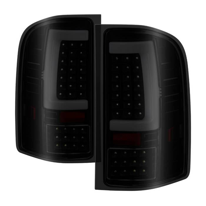 ( xTune ) Chevy Silverado 1500 07-13  2500HD/3500HD 07-14  GMC Sierra 3500HD Dually Models 07-14 ( Does Not Fit Model With Reverse Bulb 921 ) Version 2 Light Bar LED Tail Lights - Black Smoke