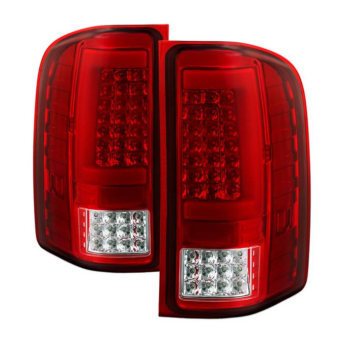 ( xTune ) Chevy Silverado 1500 07-13  2500HD/3500HD 07-14  GMC Sierra 3500HD Dually Models 07-14 ( Does Not Fit Model With Reverse Bulb 921 ) Version 2 Light Bar LED Tail Lights - Red Clear