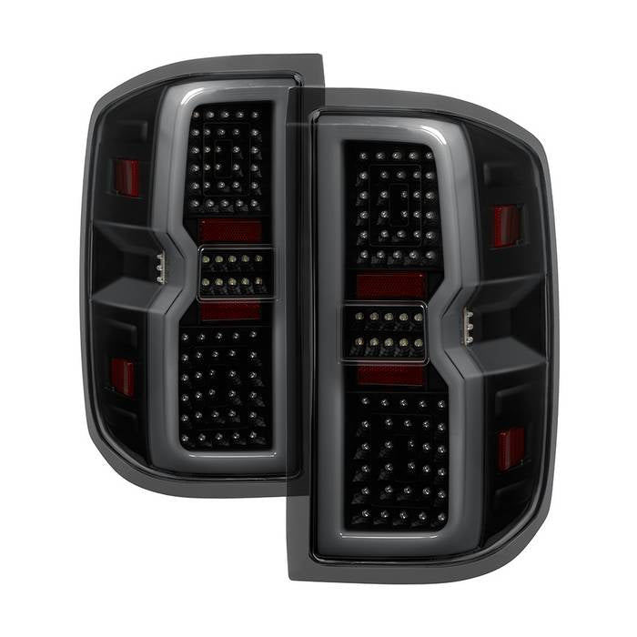 ( xTune ) 14–18 Chevy Silverado 1500/15–19 Silverado 2500HD/3500HD/15–19 GMC Sierra 3500HD Dually(non-LED only; excludes 2016 LTZ/Z71/High Country w/ factory LEDs) Light Bar LED Tail Lights - Black Smoke