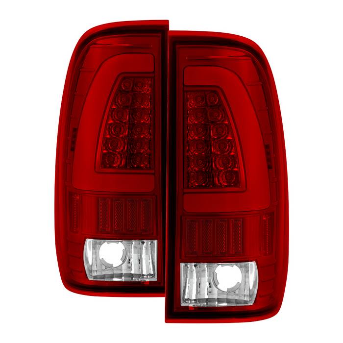 ( xTune ) Ford F150 Styleside 97-03 / F250/350/450/550 Super Duty 99-07 Light Bar LED Tail Lights - Red Clear