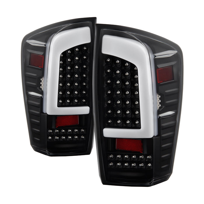 ( xTune ) Toyota Tacoma 16-19 Version 2 LED Tail Lights - Light Bar C Shape Style - Reverse In LED - Black