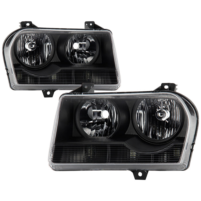 ( Akkon ) Chrysler 300 05-08 Halogen Non-Projection Style Only (Does Not Fit 300C or SRT-8 Models that use Projection Halogen or Xenon Headlights ) Crystal headlights - Black