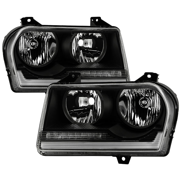 ( Akkon ) Chrysler 300 05-08 Halogen Non-Projection Style Only (Does Not Fit 300C or SRT-8 Models that use Projection Halogen or Xenon Headlights ) DRL LED Light Bar headlights - Black