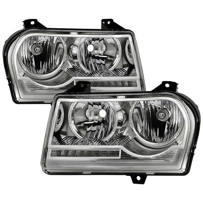 ( Akkon ) Chrysler 300 05-08 Halogen Non-Projection Style Only (Does Not Fit 300C or SRT-8 Models that use Projection Halogen or Xenon Headlights ) DRL LED Light Bar headlights - Chrome