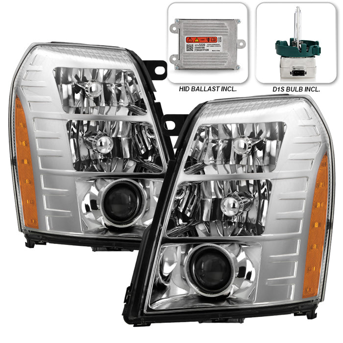( OE ) Cadillac Escalade & EVS 07-14 / Escalade EXT 07-13 w/HID Ballast & Bulbs Projector Headlights Assembly - Chrome SET