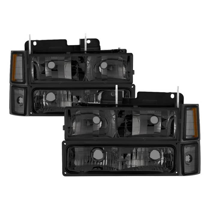 ( xTune ) Chevy C/K Series 1500/2500/3500 94-98 / Chevy Tahoe 95-99 / Chevy Silverado 94-98 / Chevy Suburban 94-98 / Chevy Suburban 94-98 ( Not Compatible With Seal Beam Headlight ) Headlights W/ Corner & Parking Lights 8pcs sets - Smoked
