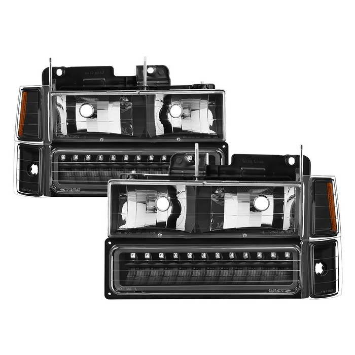 ( xTune ) 94-98 Chevy C/K C/10 1500/2500/3500/92-99 Tahoe/92-99 Suburban/94-98 Silverado/92-94 Blazer Full Size (Won‘t Fit Seal Beam Headlights) Corner/LED Bumper Headlights - Black