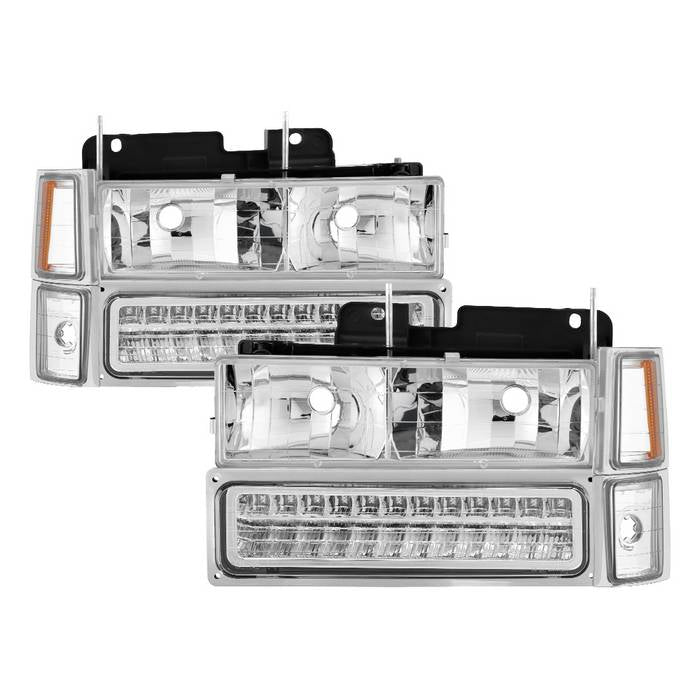 ( xTune ) 94-98 Chevy C/K C/10 1500/2500/3500/92-99 Tahoe/92-99 Suburban/94-98 Silverado/92-94 Blazer Full Size (Won‘t Fit Seal Beam Headlights) Corner/LED Bumper Headlights - Chrome