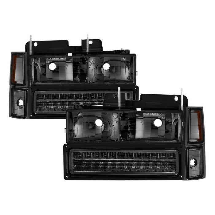 ( xTune ) 94-98 Chevy C/K C/10 1500/2500/3500/92-99 Tahoe/92-99 Suburban/94-98 Silverado/92-94 Blazer Full Size (Won‘t Fit Seal Beam Headlights) Corner/LED Bumper Headlights - Smoke