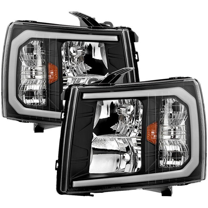 ( xTune ) Chevy Silverado 1500 07-13  2500HD/3500HD 07-14 Crystal Headlights with Led Light Bar - Black