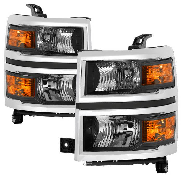 ( POE ) Chevy Silverado 1500 2014-2015 (Fit 2014 new body style models only; Does not fit HD models) OEM Style Headlights With Chrome Trim - Black