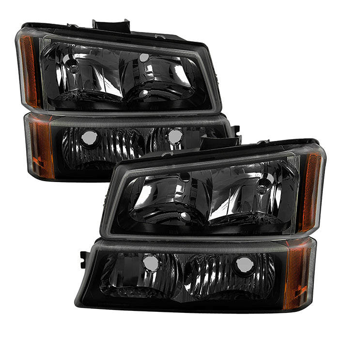 ( xTune ) Chevy Silverado 1500/2500/3500 03-06 / Chevy Silverado 1500HD 03-07 / Chevy Silverado 2500HD 03-06 Crystal Headlights W/ Bumper Lights - Black Smoked