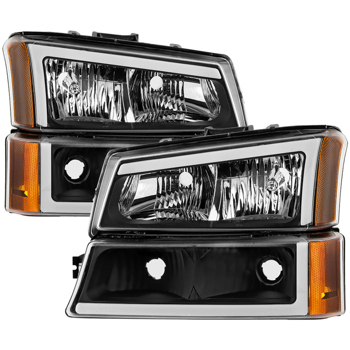 ( xTune ) Chevy Silverado 1500/2500/3500 03-06 / Chevy Silverado 1500HD 03-07 / Chevy Silverado 2500HD 03-06 Crystal Headlights W/ Bumper Lights with Led Light Bar - Black