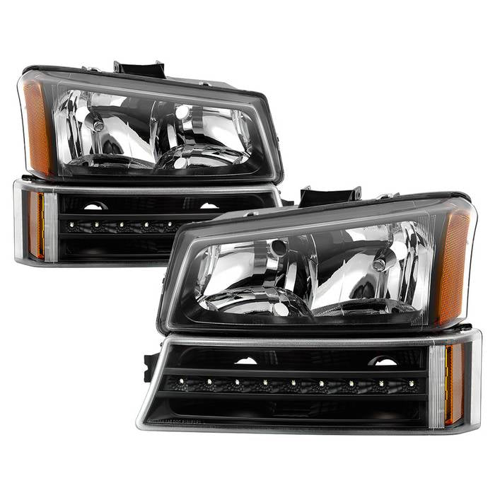 ( xTune ) Chevy Silverado 1500/2500/3500 03-06 / Chevy Silverado 1500HD 03-07 / Chevy Silverado 2500HD 03-06 OEM Headlights W/LED Bumper Lights - Low Beam-HB4(Not Included) ; High Beam-HB3(Not Included) ; Signal-3457A(Not Included) - Black