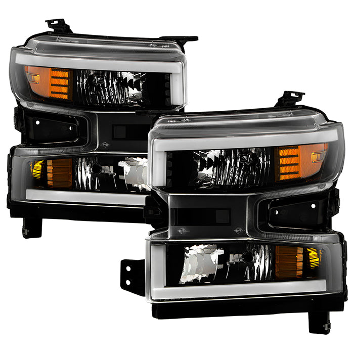 ( POE ) Chevy Silverado 1500 19-22 Halogen w/LED DRL Headlight - Lo Beam included - H11  Hi Beam included- 9005 - OE Black