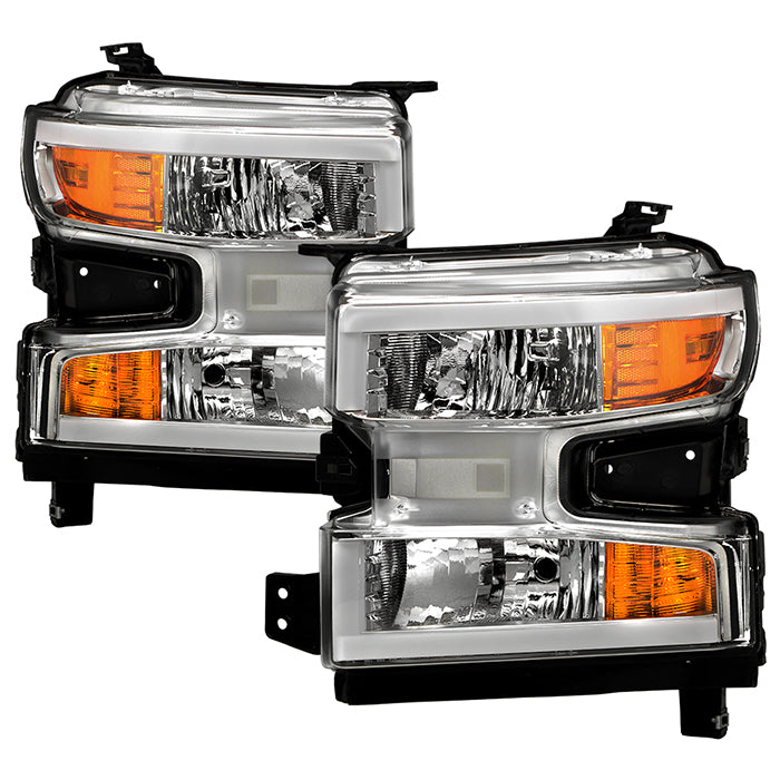 ( POE ) Chevy Silverado 1500 19-22 Halogen w/LED DRL Headlight - Lo Beam included - H11  Hi Beam included- 9005 - OE Chrome