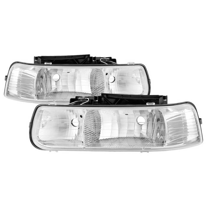 ( OE ) Chevy Silverado 1500/2500 99-02 / Chevy Silverado 3500 01-02 / Chevy Suburban 1500/2500 00-06 / Chevy Tahoe 00-06 Amber Crystal Headlights - Chrome