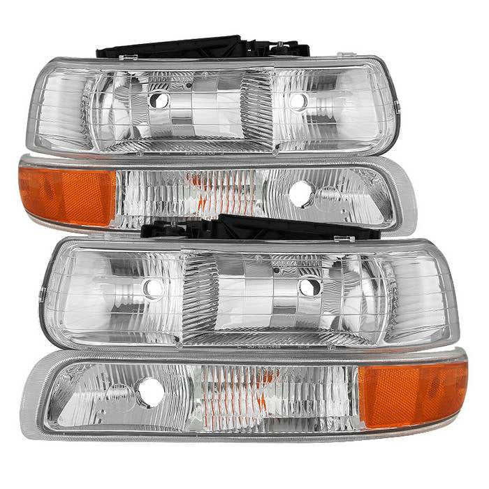( Akkon ) Chevy Silverado 1500/2500 99-02 / Chevy Silverado 3500 01-02 / Chevy Suburban 1500/2500 00-06 / Chevy Tahoe 00-06  OEM Style Headlights With Bumper Lights - Chrome
