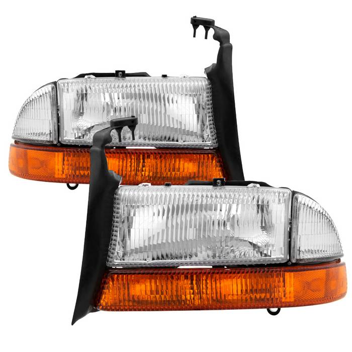 ( Akkon ) Dodge Dakota 1997-2004 / Durango 1998-2004 OEM Style Headlights With Amber Bumper Signal Lights - Chrome