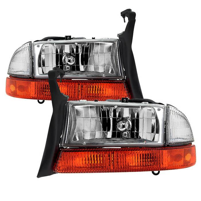 ( Akkon ) Dodge Dakota 1997-2004 / Durango 1998-2004 OEM Style Headlights With Bumper Signal Lights - Chrome