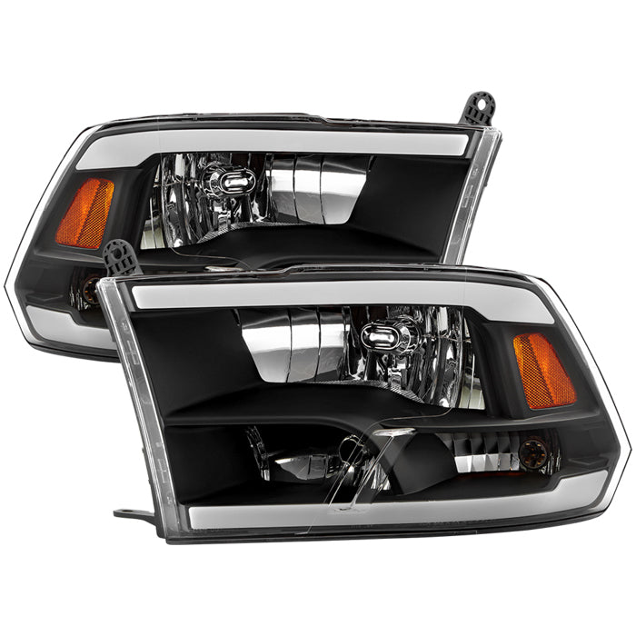 ( xTune ) Dodge Ram 1500 09-12 ( Do Not Fit Quad Headlights ) Crystal Headlights with Led Light Bar  - Black