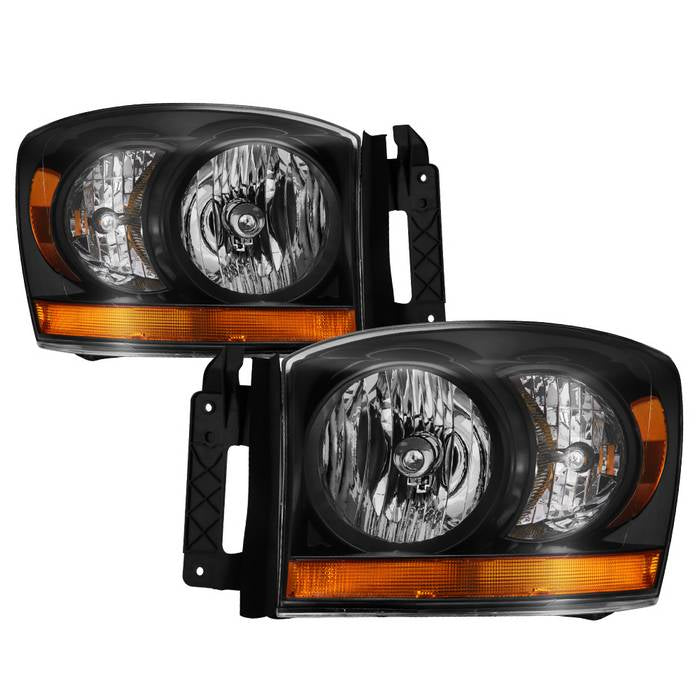 ( xTune ) Dodge Ram 1500 06-08 / Ram 2500/3500 06-09 with Chrome Bezel & Amber Bar Headlights - Black