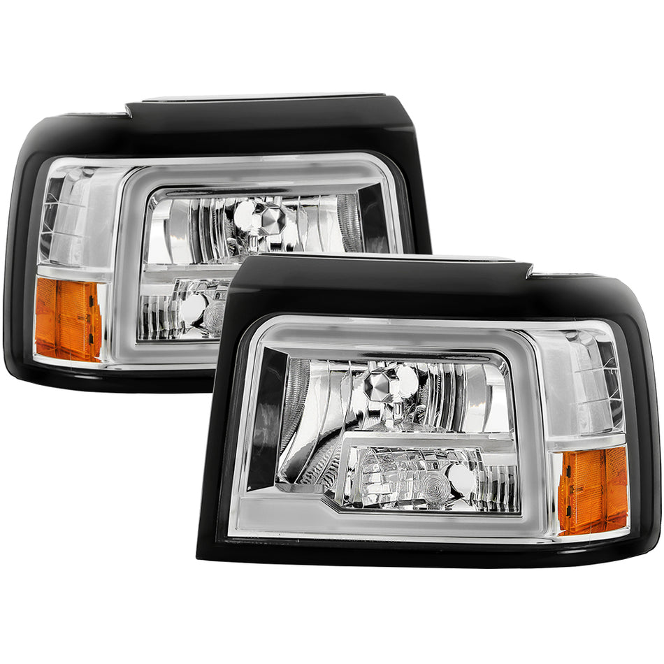 ( Akkon ) Ford F150/Bronco 92-96 LED Light Bar Headlights With Corner and Bumper - Chrome