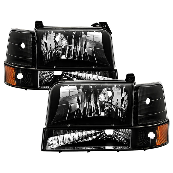( xTune ) Ford F150/Bronco 92-96 Headlights w/Corner Bumper 6pcs Amber- Black