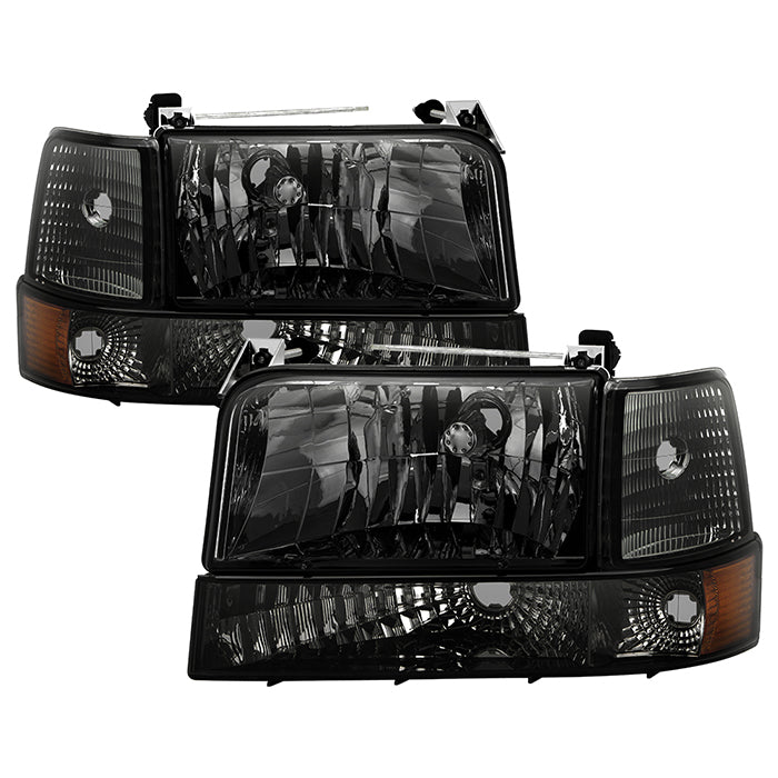 ( xTune ) Ford F150/Bronco 92-96 Headlights w/Corner Bumper 6pcs Amber- Smoke