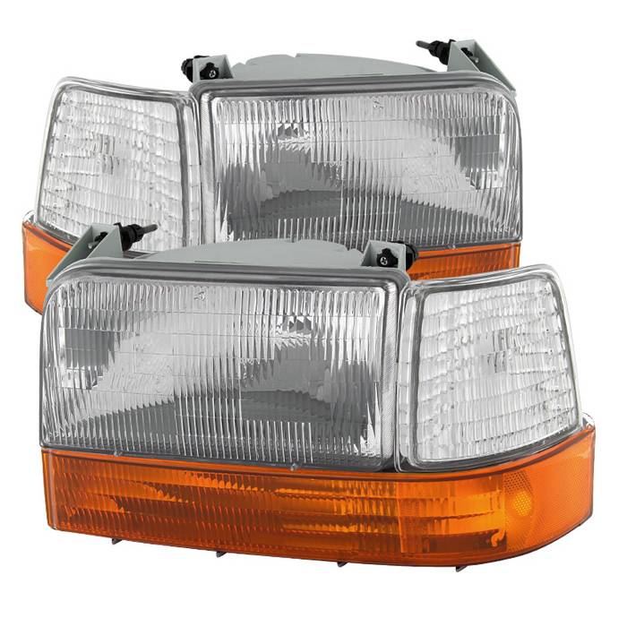 ( Akkon ) Ford F150/Bronco 92-96 Headlights w/Corner Bumper 6pcs Amber- Clear