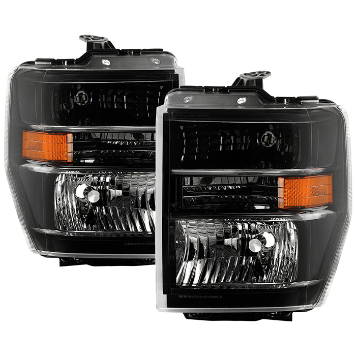 ( POE ) Ford E150 E250 08-14 / E350~E450 SuperDuty 08-19 / E550 08-17 / F650 F750 16-17 Crystal Headlights - Low Beam-H13(Included) ; High Beam-H13(Included) ; Signal-3157A(Included) - OE SET Black