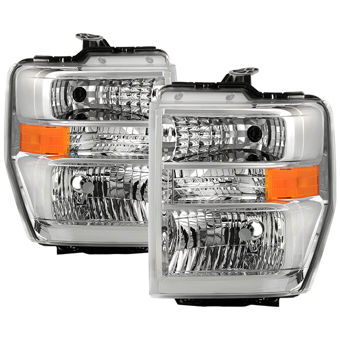 ( POE ) Ford E150 E250 08-14 / E350~E550 SuperDuty 08-19 / E550 08-17 / F650 F750 16-17 Crystal Headlights - Low Beam-H13(Included) ; High Beam-H13(Included) ; Signal-3157A(Included) - OE SET Chrome