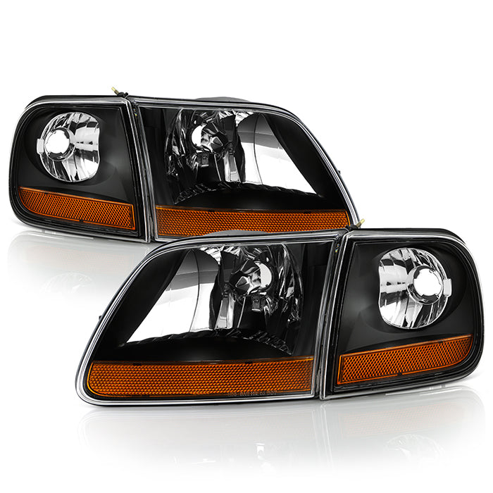 ( OE ) Ford F150 97-03 / Expedition 97-02 Special Edition Harley Davidson Style Headlights w/Corner - Low Beam-H11(Not Included) ; High Beam-H1(Not Included) - Black
