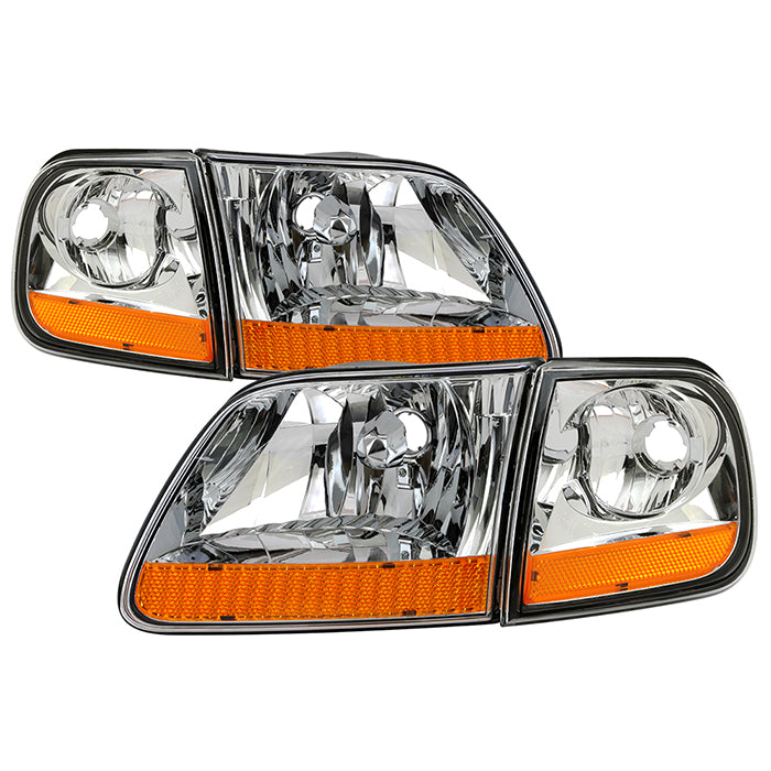 ( OE ) Ford F150 97-03 / Expedition 97-02 Special Edition Harley Davidson Style Headlights w/Corner - Low Beam-H11(Not Included) ; High Beam-H1(Not Included) - Chrome