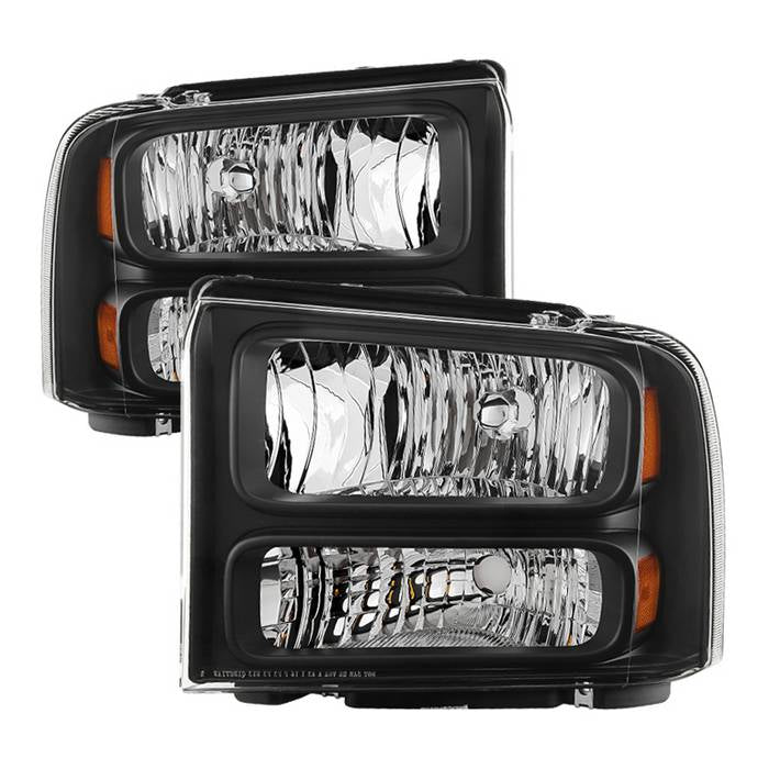 ( OE ) Ford F250 F350 F450 Superduty Excursion 99-04 Headlights (05-07 Harley Style Convert to 99-04   Come with Bulbs  Wiring Harness and Instruction) - Black