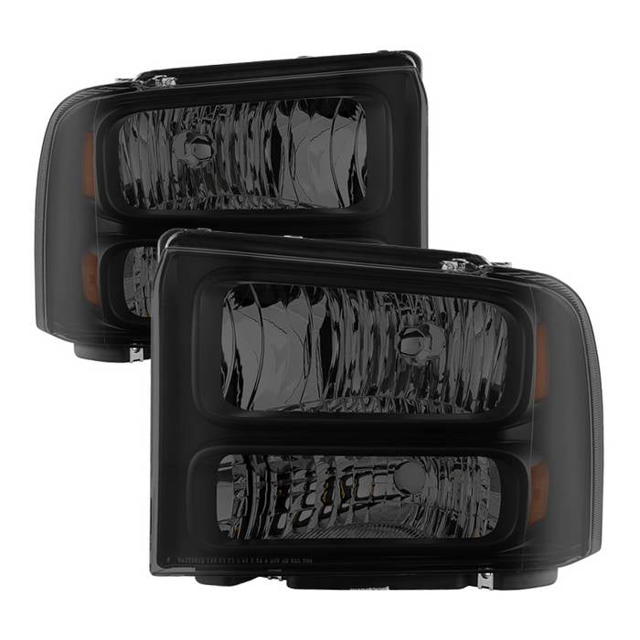 ( xTune ) Ford F250 F350 F450 Superduty Excursion 99-04 Headlights (05-07 Harley Style Convert to 99-04   Come with Bulbs  Wiring Harness and Instruction) - Black Smoked