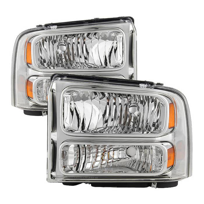 ( OE ) Ford F250 F350 F450 Superduty Excursion 99-04 Headlights (05-07 Harley Style Convert to 99-04   Come with Bulbs  Wiring Harness and Instruction) - Chrome