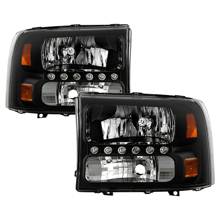 ( Akkon ) Ford F250 F350 Super Duty 99-04 / Ford Excursion 00-04 1PC Headlights with LED - Black
