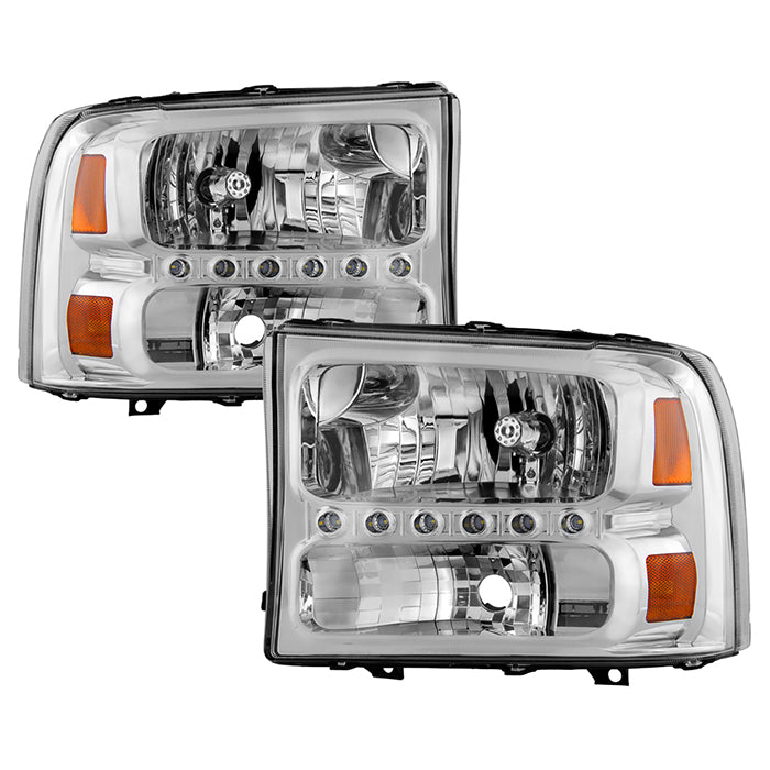 ( Akkon ) Ford F250 F350 Super Duty 99-04 / Ford Excursion 00-04 1PC Headlights with LED - Chrome