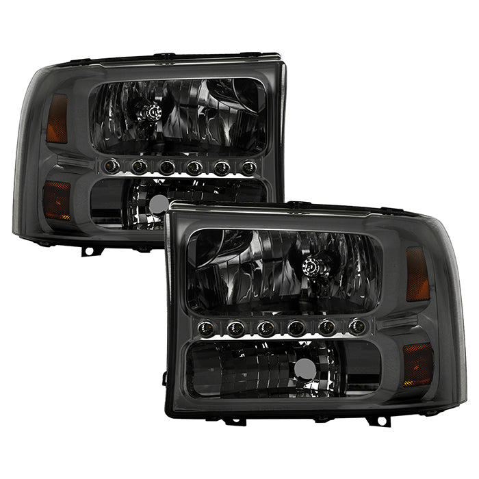 ( Akkon ) Ford F250 F350 Super Duty 99-04 / Ford Excursion 00-04 1PC Headlights with LED - Smoked