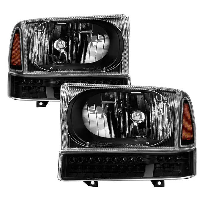 ( Akkon ) Ford F250 F350 F450 Superduty Excursion 99-04 OEM Style Headlights With Full LED Bumper Lights - Black