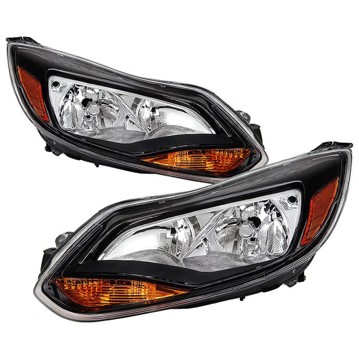 ( POE ) Ford Focus 12-14 Halogen OE Headlights - Low Beam-H7(Not Included) ; High Beam-H1(Not Included) ; Signal-P21W(Included) SET- Black