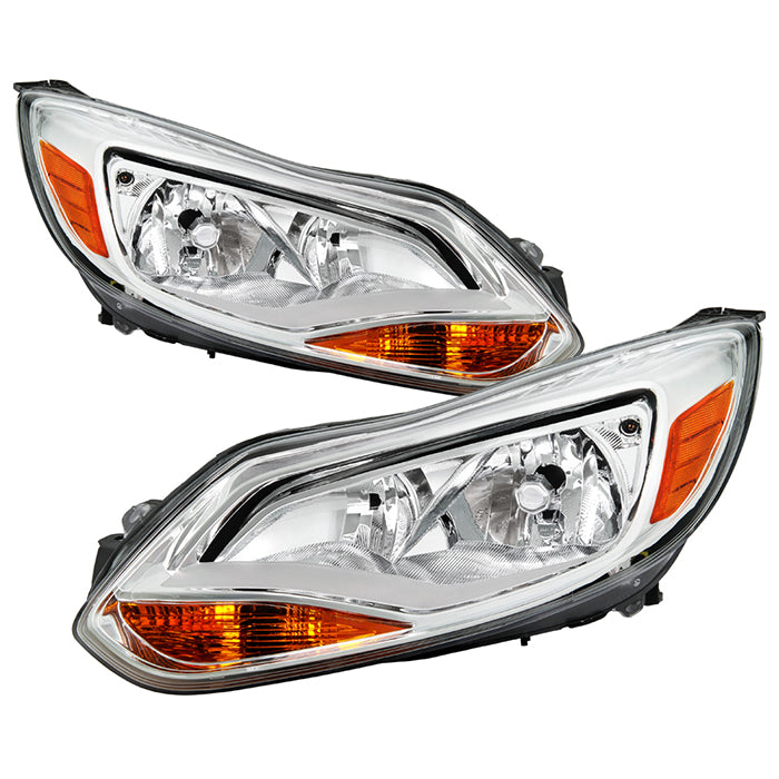 ( POE ) Ford Focus 12-14 Halogen OE Headlights - Low Beam-H7(Not Included) ; High Beam-H1(Not Included) ; Signal-P21W(Included) SET- OE Chrome