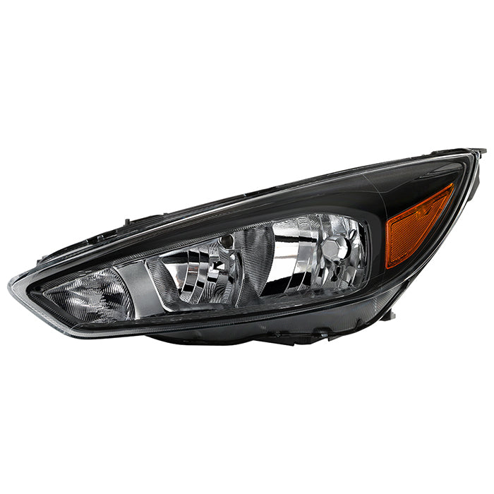 ( POE ) Ford Focus 15-18 Halogen OE  Headlights - Low Beam-H11(Not Included) ; High Beam-H1(Not Included) ; Signal-7507(Included) - Black Left