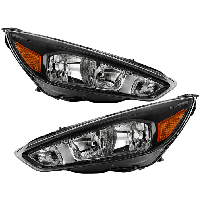 ( POE ) Ford Focus 15-18 Halogen OE Headlights - Low Beam-H11(Not Included) ; High Beam-H1(Not Included) ; Signal-7507(Included) - Black SET