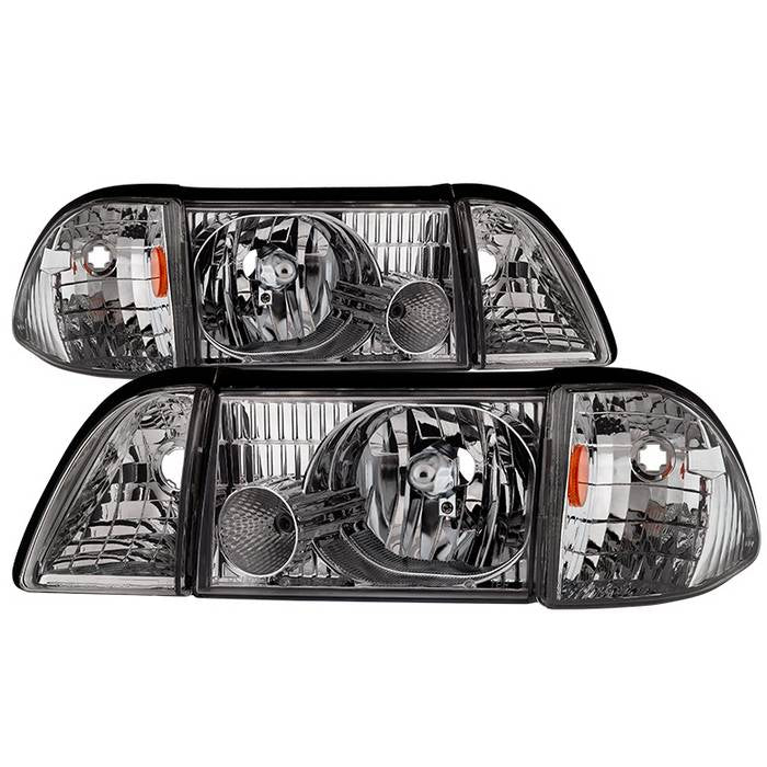 ( Akkon ) Ford Mustang 87-93 OEM style Headlights with Corner Parking Lights 6pcs Amber - Chrome