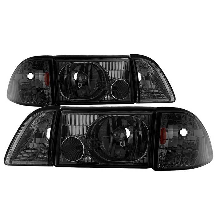 ( Akkon ) Ford Mustang 87-93 OEM style Headlights with Corner Parking Lights 6pcs Amber - Smoked